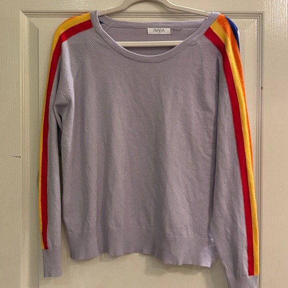 Avara Khloe Gray Striped Sleeve Crewneck Sweater  Large - Picture 6 of 8